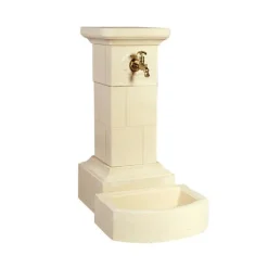 Fontaine borne à colonne carrée en pierre reconstituée ton blanc Hairie Grandon - 95 cm