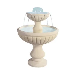 Fontaine décorative à deux vasques ton blanc avec pompe Hairie Grandon - Ø 76 x H 98 cm