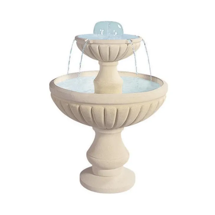 Fontaine décorative à deux vasques ton blanc avec pompe Hairie Grandon - Ø 76 x H 98 cm