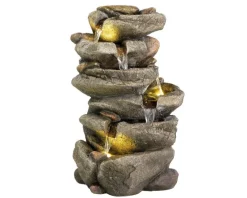 Fontaine en polyrésine grise avec Cascade de pierres - 26 x 31 x 50,6 cm