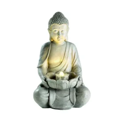 Fontaine LED avec statue de bouddha grise 34 x 42 x 71 cm