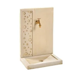 Fontaine murale décor bulle en pierre reconstituée imitation ton beige Hairie Grandon - 70 cm