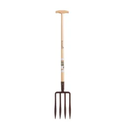 Fourche à bêcher dents spatulées manche béquille bois 133 cm