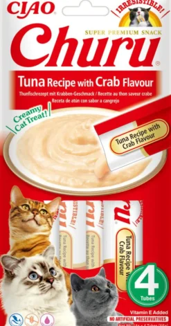 Friandise en crème pour chat thon avec saveur crabe Inaba Ciao Churu - 4 x 14 g