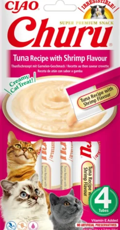 Friandise en crème pour chat thon avec saveur crevette Inaba Ciao Churu - 4 x 14 g