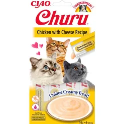 Friandise pour chats au poulet et fromage Inabara Churu - 4 x 14 g