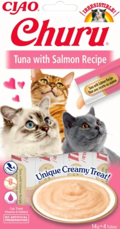 Friandise pour chats au thon et saumon Inabara Churu - 4 x 14 g
