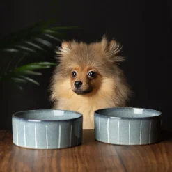 Gamelle pour chien en grès coloris gris avec rayures Reactive Glaze Scruffs - 13 x 13 x 5 cm