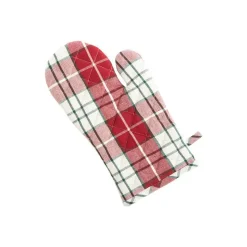 Gant en coton beige décor hiver bordeaux - 17 x 33 cm