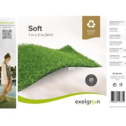Gazon synthétique soft recyclable épaisseur 25 mm coloris vert - le rouleau de 3 m x 1 m.
