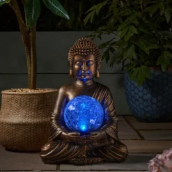 Globe solaire Buddha coloris transparent effet blanc froid Smartgarden - 36,5 x 26 x 22 cm