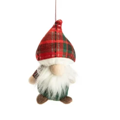 Gnome à bonnet écossais rouge en polyester à suspendre - 7 x 9 x 15 cm