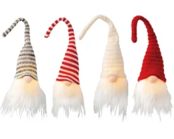 Gnome à bonnet rayé à LED fixe - 6 x 7 x 23,1 cm