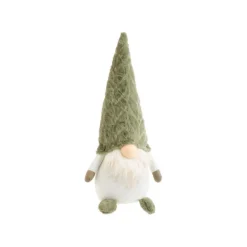 Gnome blanc assis avec bonnet vert Gus - 50 cm