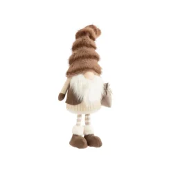 Gnome brun et beige debout avec bonnet fluffy petit modèle - 54 cm