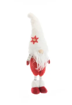 Gnome debout en tissu rouge avec bonnet à petit flocon - 13 x 10 x 45 cm