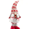 Gnome fille debout traditionnelle télescopique en tissu rouge et gris avec chaussons - 20 x 11 x 79 cm