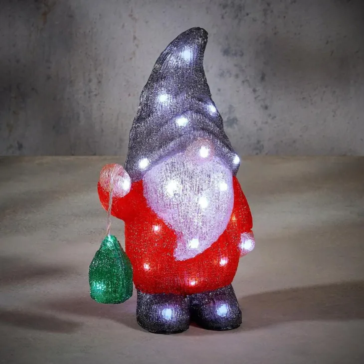 Gnome lumineux rouge et blanc 33 LED - 35 cm