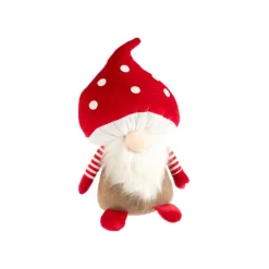 Gnome marron avec chapeau champignon rouge petit modèle - 36 cm