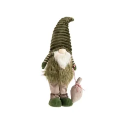 Gnome vert et brun debout avec hotte en jute moyen modèle - 68 cm