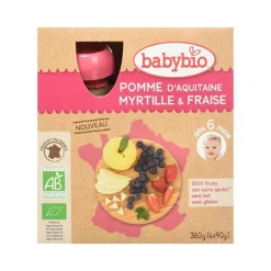 Gourde de fruits pomme d’Aquitaine myrtille et fraise Babybio 4 x 90 g