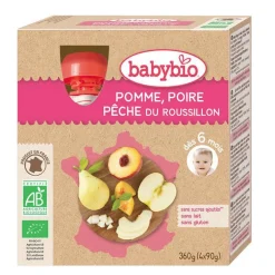 Gourdes Pomme Poire Pêche bio dès 6 mois - 4 x 90 gr