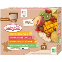 Gourdes pour bébé dès 6 mois aux fruits Babybio multipack – 8 x 90 g