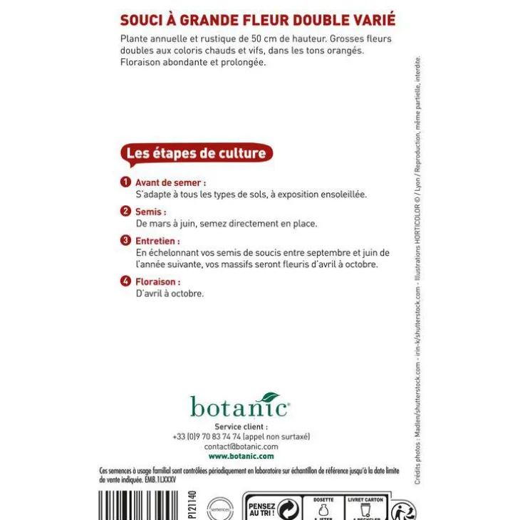 Graines de souci à grande fleur double varié botanic® - graines à semer