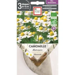 Graines présemées de Camomille matricaire bio Ernest Turc - 3 ronds de 10 cm