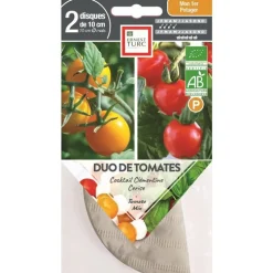 Graines présemées de duo de Tomates cocktail rouge/jaune bio Ernest Turc - 2 ronds de 10 cm