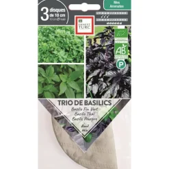Graines présemées de trio de Basilics bio Ernest Turc - 3 ronds de 10 cm