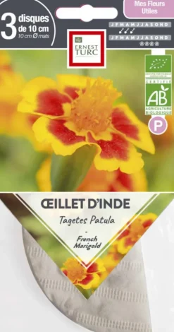 Graines présemées d’œillet d’Inde bio Ernest Turc - 3 ronds de 10 cm