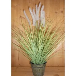 Graminée Jonc artificiel pot zinc 120x23,5x21,5 cm