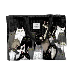 Grand cabas matelassé en coton coloris multicolore Cartes d'Art photo matou - 46 x 36 x 15 cm