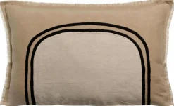 Grand coussin bicolore en lin galet Laly - 65 x 40 cm
