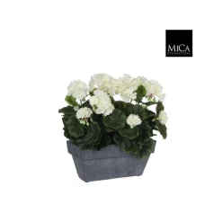 Géranium blanc plante artificielle en jardinière Slate grise 30x13x40 cm
