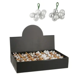 Grappe de boules de Noël en verre blanc sur fil - Ø 2 cm