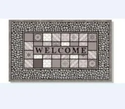 Grattoir en caoutchouc motif carreau galet gris Sweetsol Welcome - 60 x 40 cm