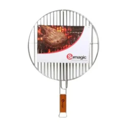 Grille ronde Somagic double acier chromé et manche en bambou - Ø 41 cm
