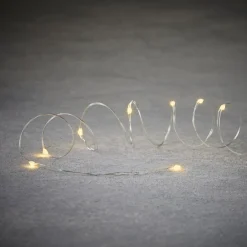 Guirlande 10 micro-LED blanc chaud sur câble argent à piles - 1 m