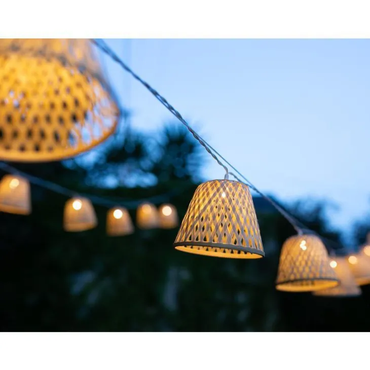 Guirlande lumineuse solaire en rotin naturel à LED blanc chaud Chill - 3,80 m