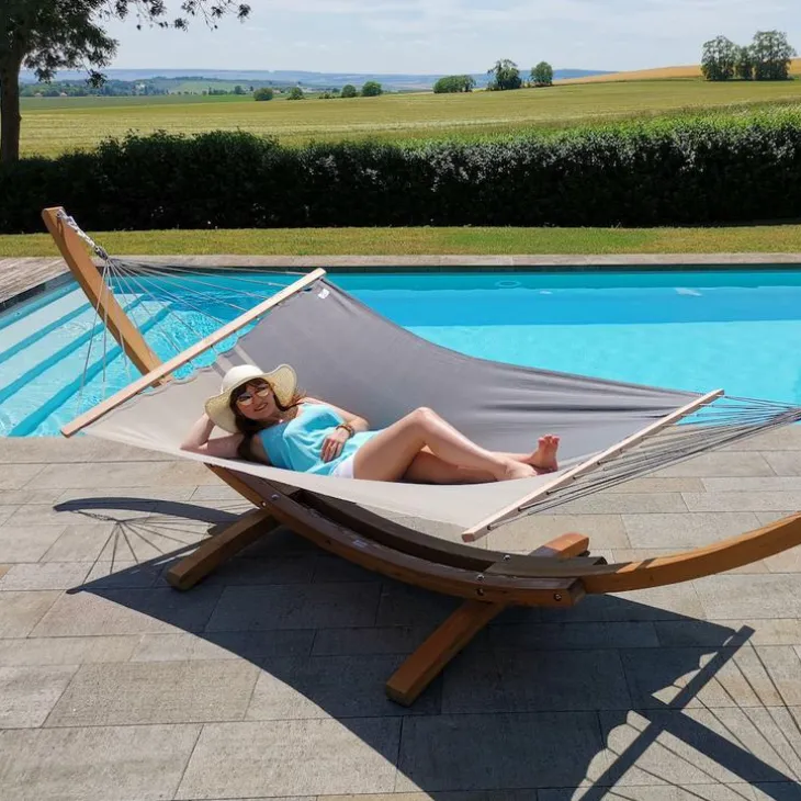 Hamac coloris anthracite taupe en polypropylène Jobek Hamac Kouple - 350 x 140 cm