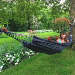 Hamac coloris anthracite à franges en polypropylène Jobek Hamac Kocon - 340 x 140 cm