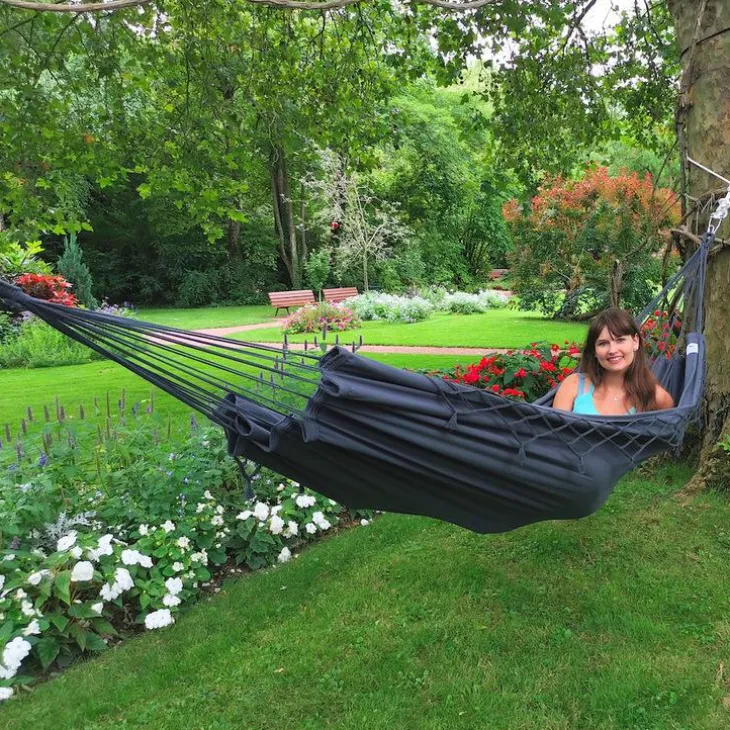 Hamac coloris anthracite à franges en polypropylène Jobek Hamac Kocon - 340 x 140 cm