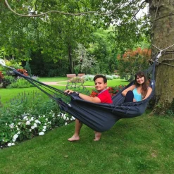 Hamac coloris anthracite à franges en polypropylène Jobek Hamac Kocon - 340 x 140 cm