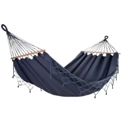 Hamac coloris anthracite à franges en polypropylène Jobek Hamac GraphiK - 300 x 140 cm