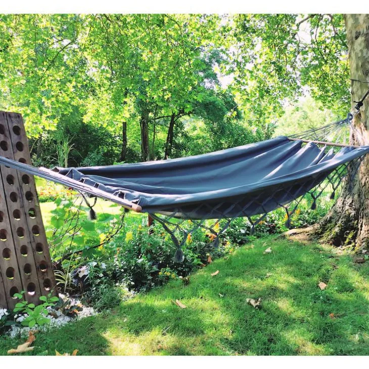 Hamac coloris anthracite à franges en polypropylène Jobek Hamac GraphiK - 300 x 140 cm