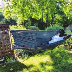 Hamac coloris anthracite à franges en polypropylène Jobek Hamac GraphiK - 300 x 140 cm