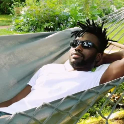 Hamac coloris anthracite à franges en polypropylène Jobek Hamac GraphiK - 300 x 140 cm