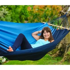 Hamac coloris bleu Caraïbes certifié FSC® Jobek Hamac GraphiK - 300 x 140 cm